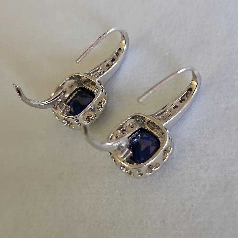 Cushion Cut Sapphire Earrings - Picture 15 of 16